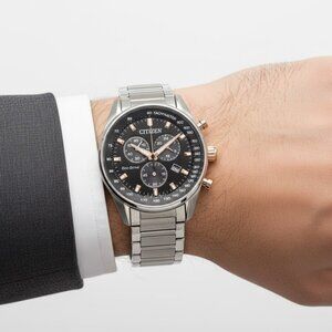 NWT Authentic Citizen Eco-Drive Chronograph Black Dial Men's Watch